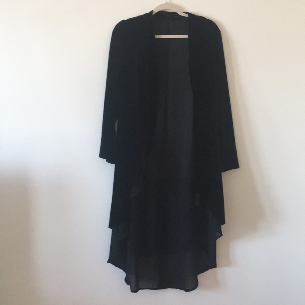 Long velvet  cardigan with sheer duster detail